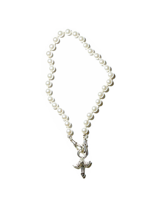 The Feltt Silver Fascinus Phallic Pendant Charm With Pearl Beaded Choker Necklace