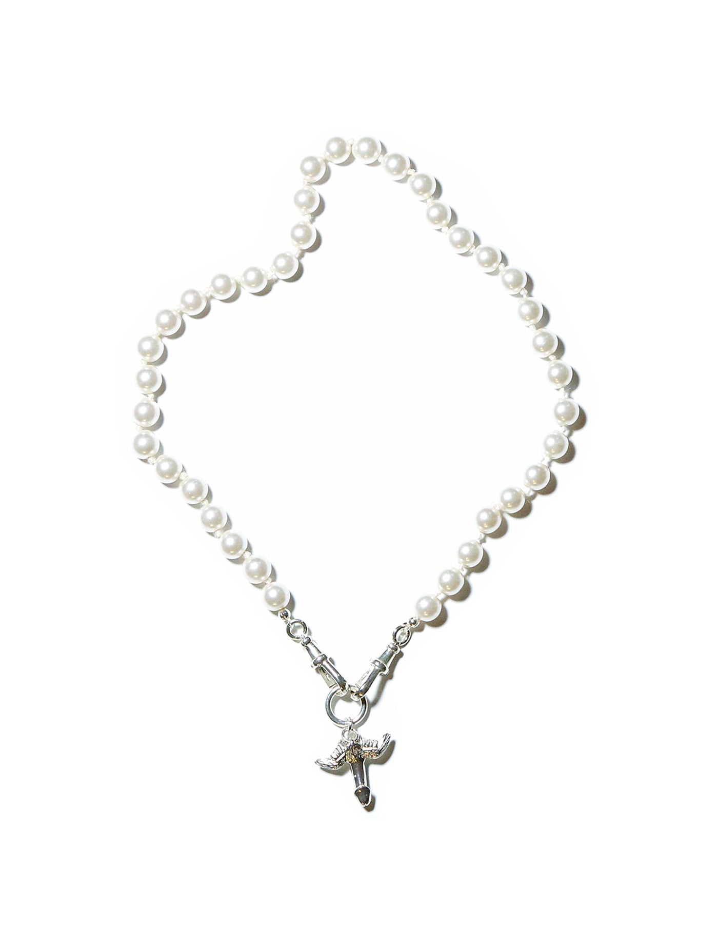 The Feltt Silver Fascinus Phallic Pendant Charm With Pearl Beaded Choker Necklace